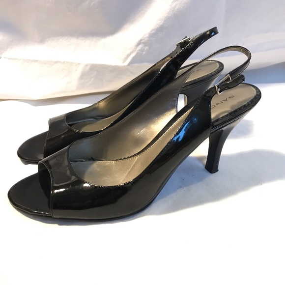 black patent slingback heels